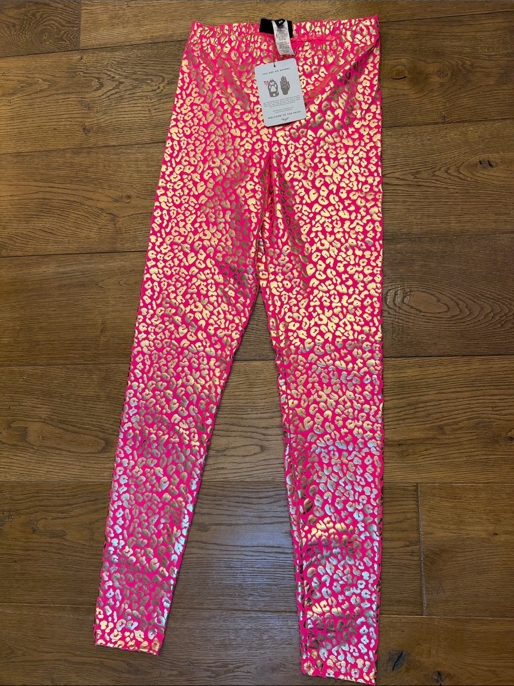 SpiritHoods Hot Pink Leggings with Metallic Gold Leopard Print